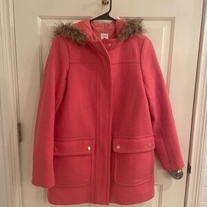 J. Crew Pink Utility Jacket with Faux Fur Hood